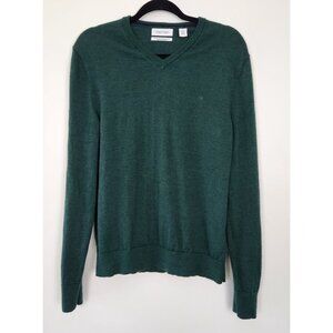 Calvin Klein Men's 100% Extra Fine Merino Wool Emerald Green V Neck Sweater Med